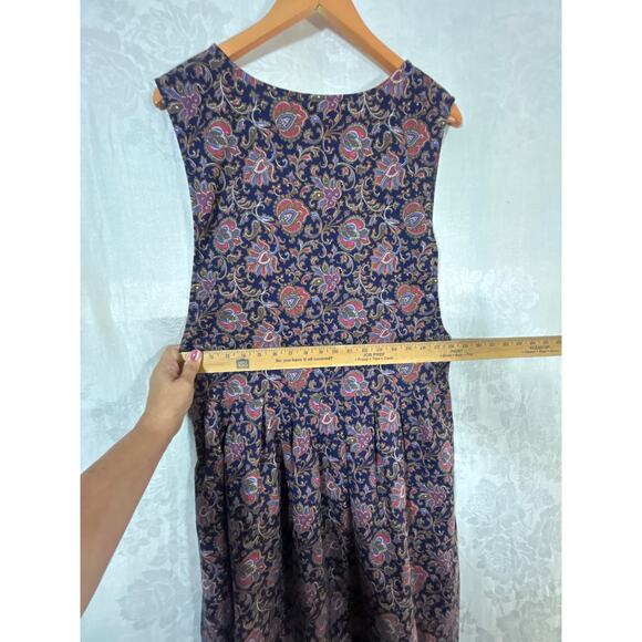Via Sant Andrea Dress 18 Navy Blue Floral Made in USA Apron Button Sides Jumper - Picture 9 of 11